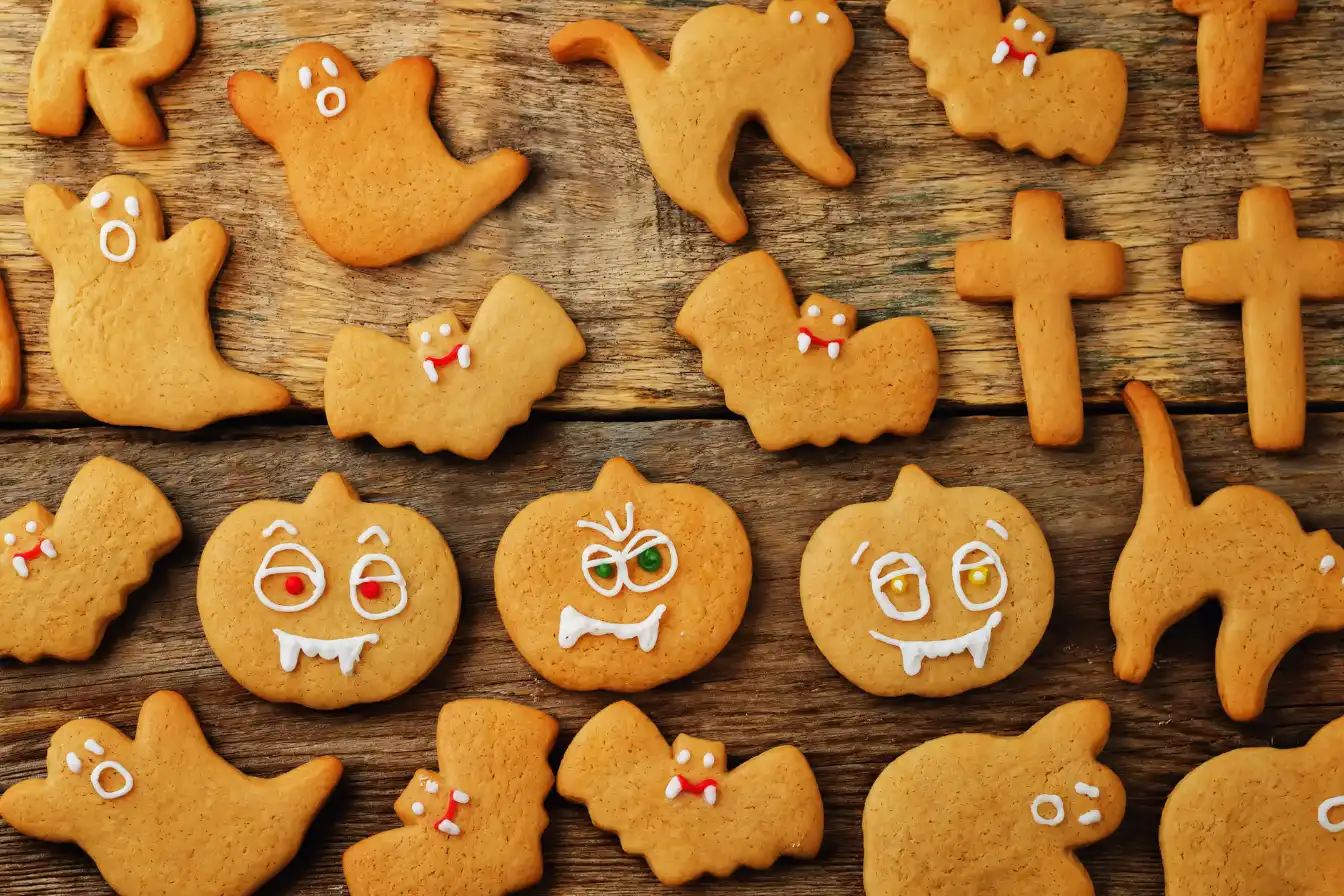 Ciasteczka w kształcie duchów, nietoperzy, kotów i dyni na Halloween